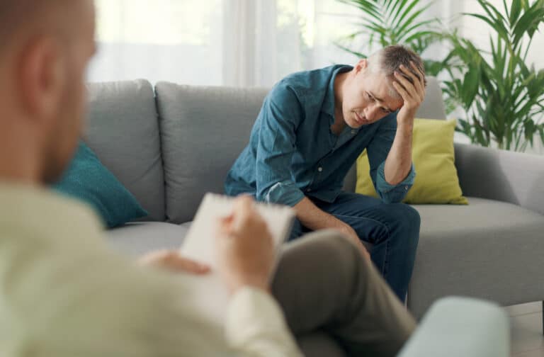 depressed patient talking with therapist
